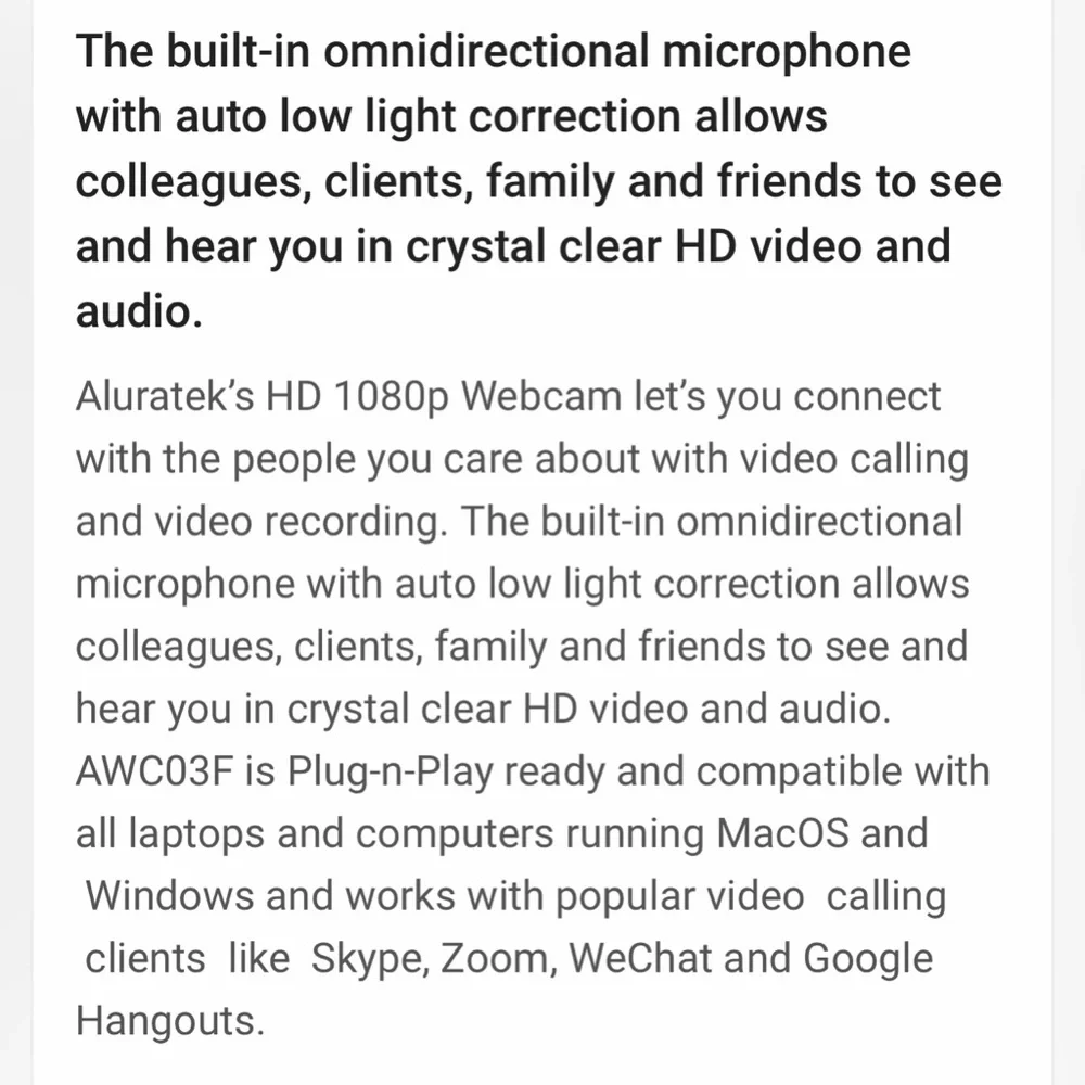 Aluratek HD Webcam